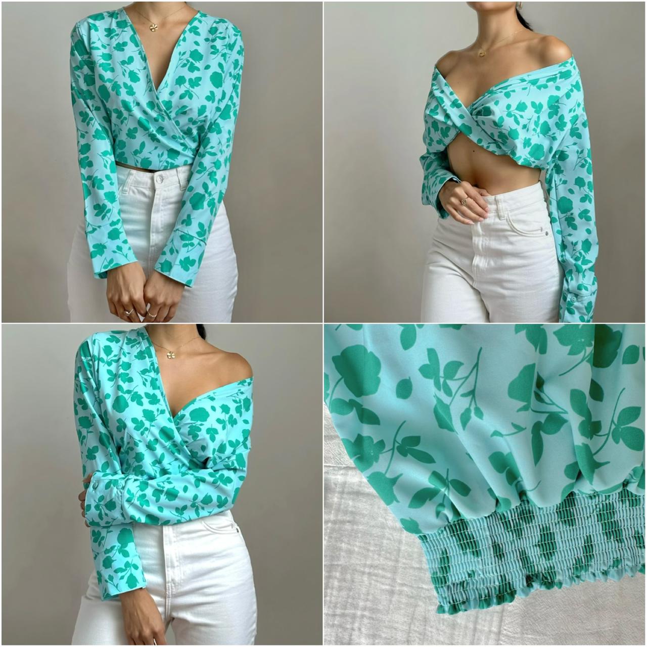 Blusa verde online floreada